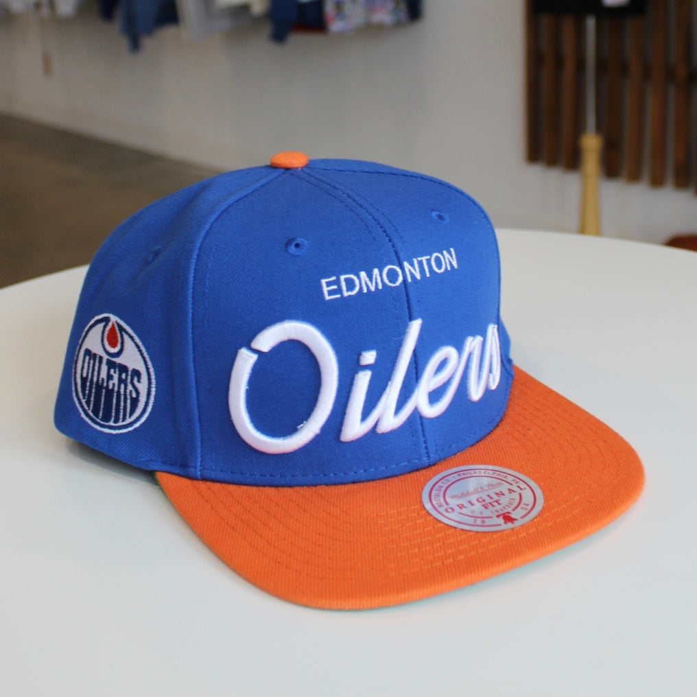 Mitchell and Ness Vintage Script NHL Edmonton Oilers Snapback hockey hat