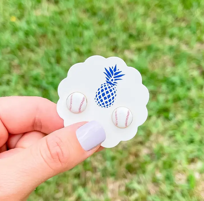 Prep Obsessed Baseball Enamel Stud Earrings