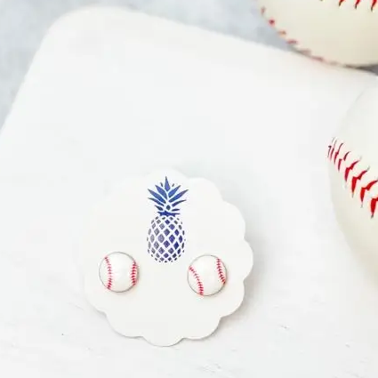 Prep Obsessed Baseball Enamel Stud Earrings
