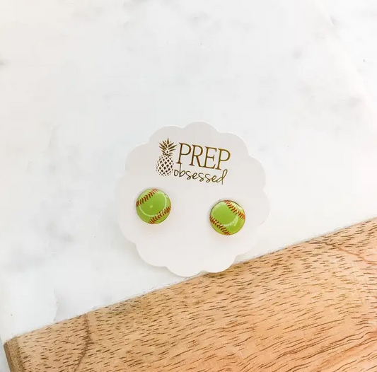 Prep Obsessed Softball Enamel Stud Earrings