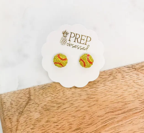 Prep Obsessed Petite Pave Softball Stud Earrings
