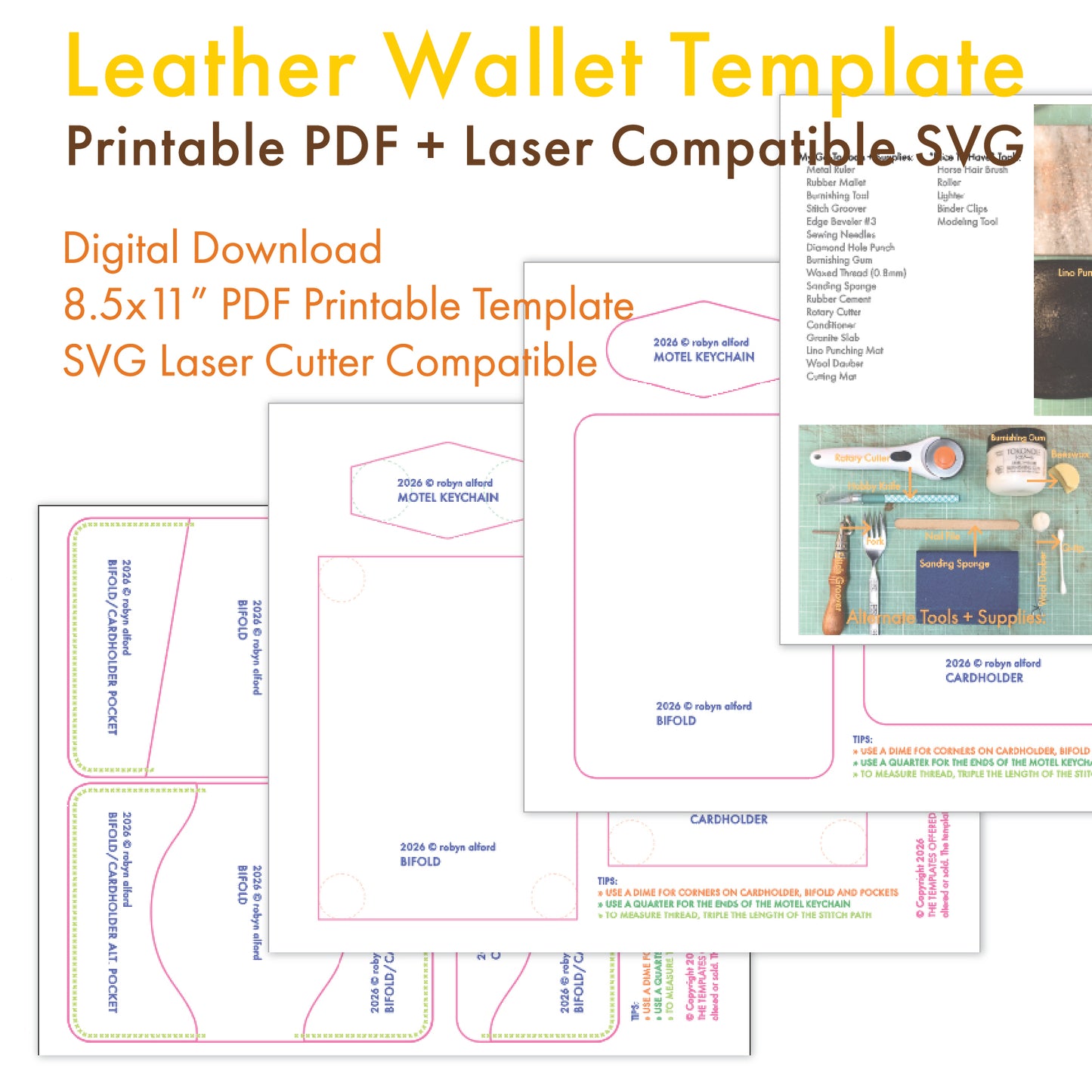 Leather Wallet PDF SVG Template Pattern: Bifold + Cardholder visual of download documents