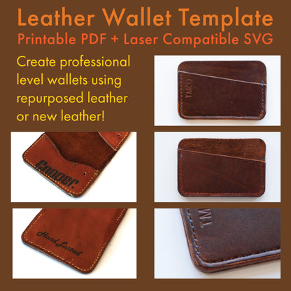 Leather Wallet PDF SVG Template Pattern: Bifold + Cardholder new and repurposed leather samples