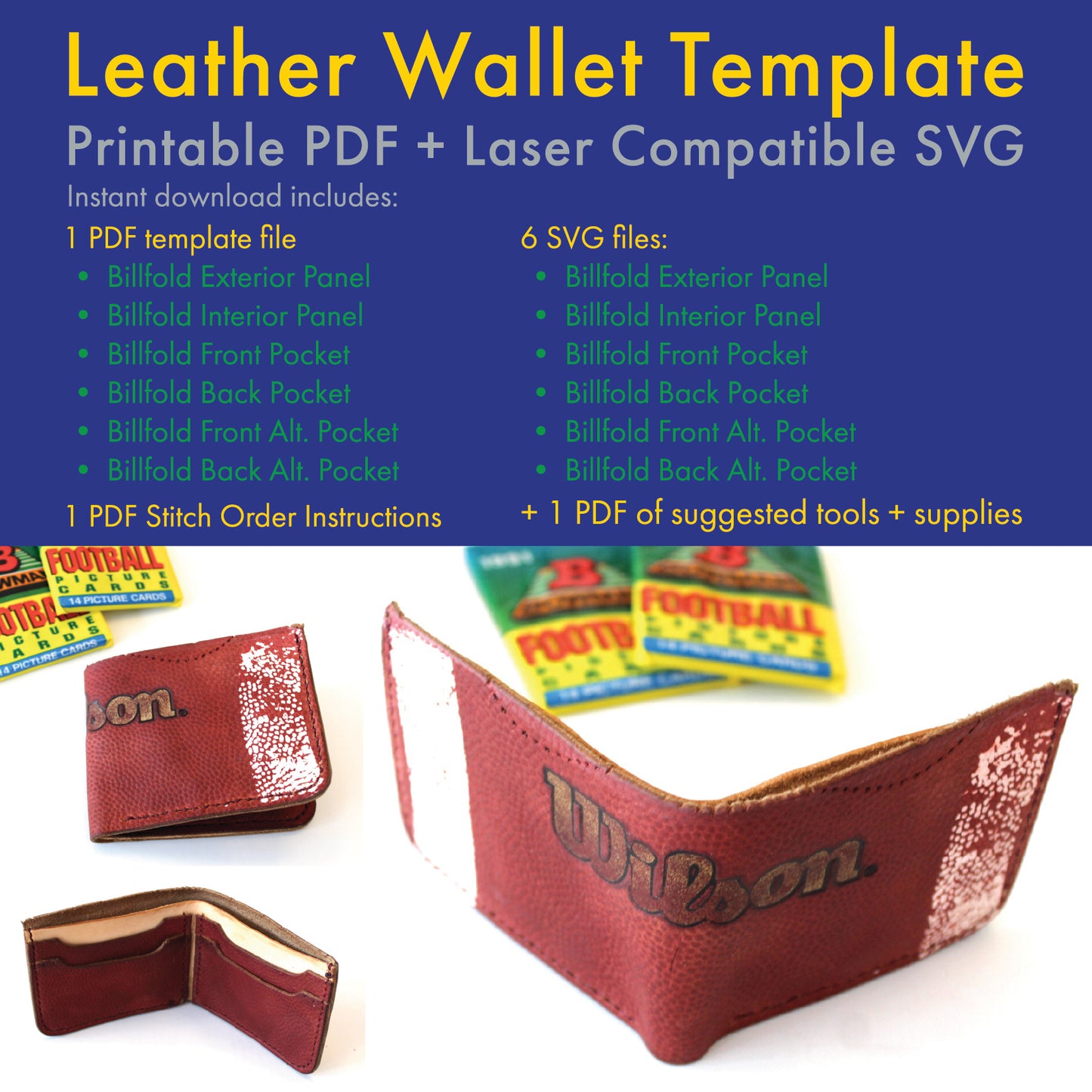 DIY billfold leather wallet template, SVG laser cutter compatible - x-tool, glowforge