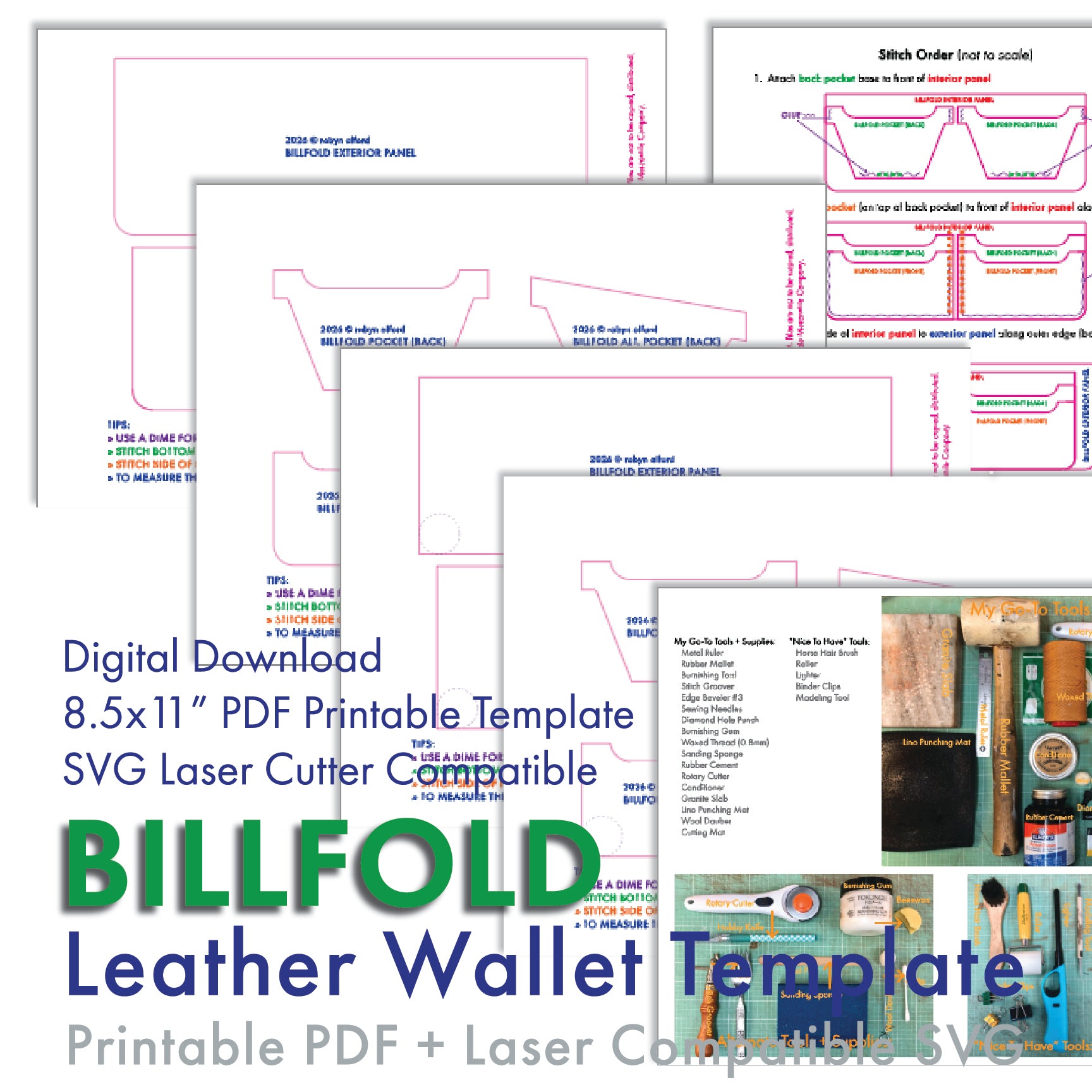 DIY billfold leather wallet template