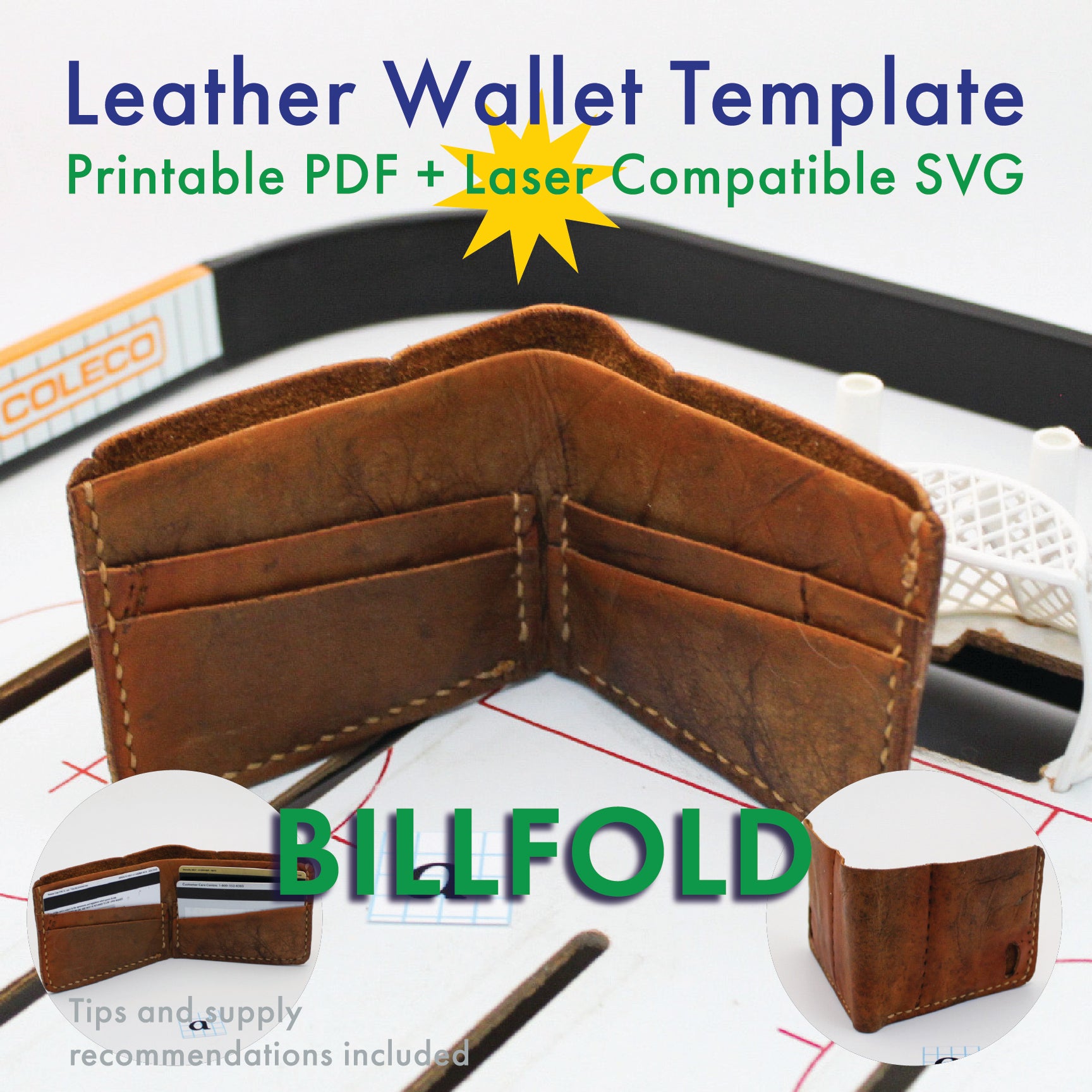 DIY billfold leather wallet template