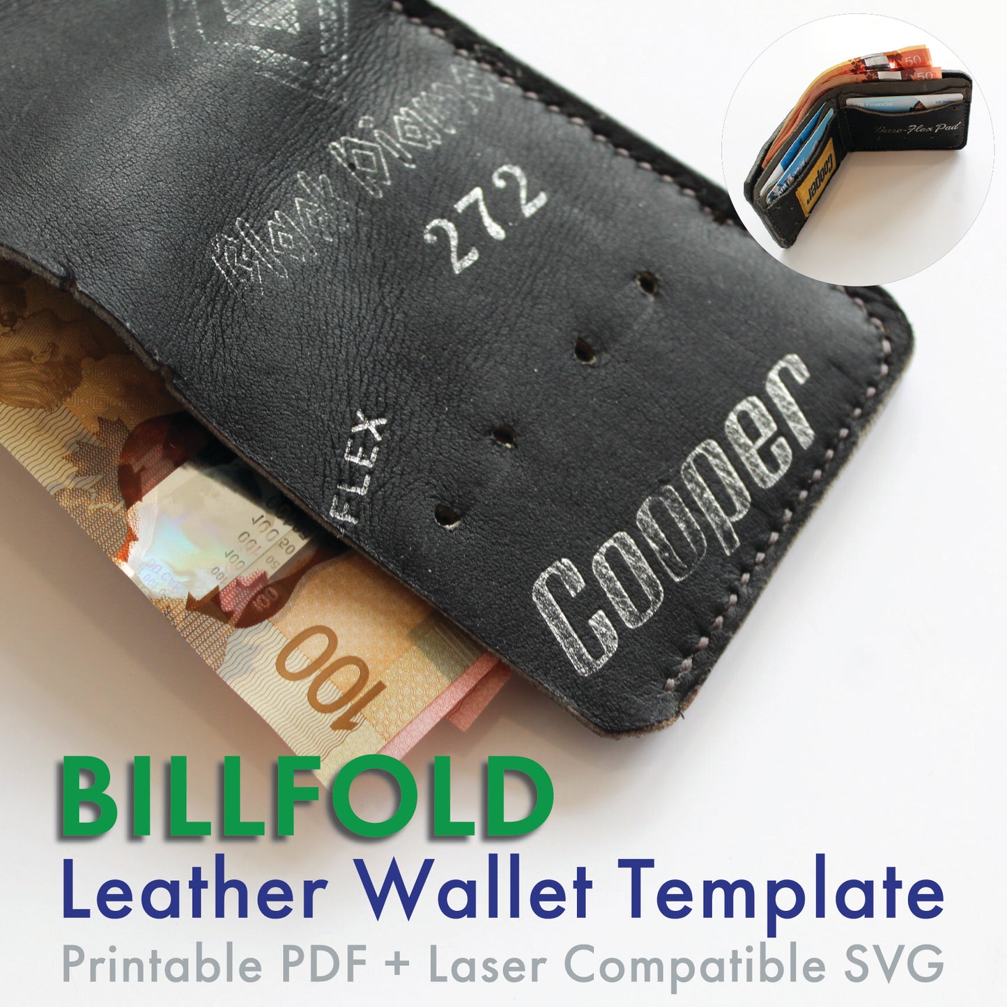 DIY billfold leather wallet template