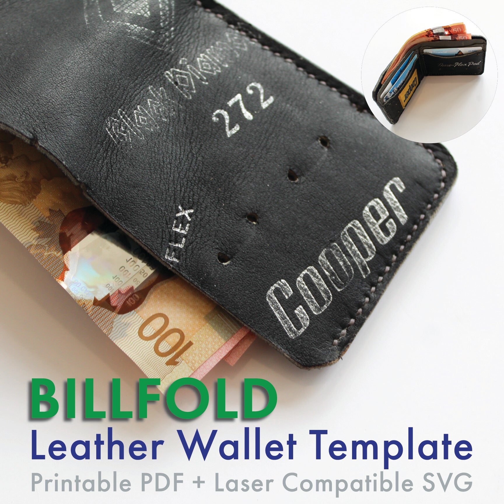 DIY billfold leather wallet template