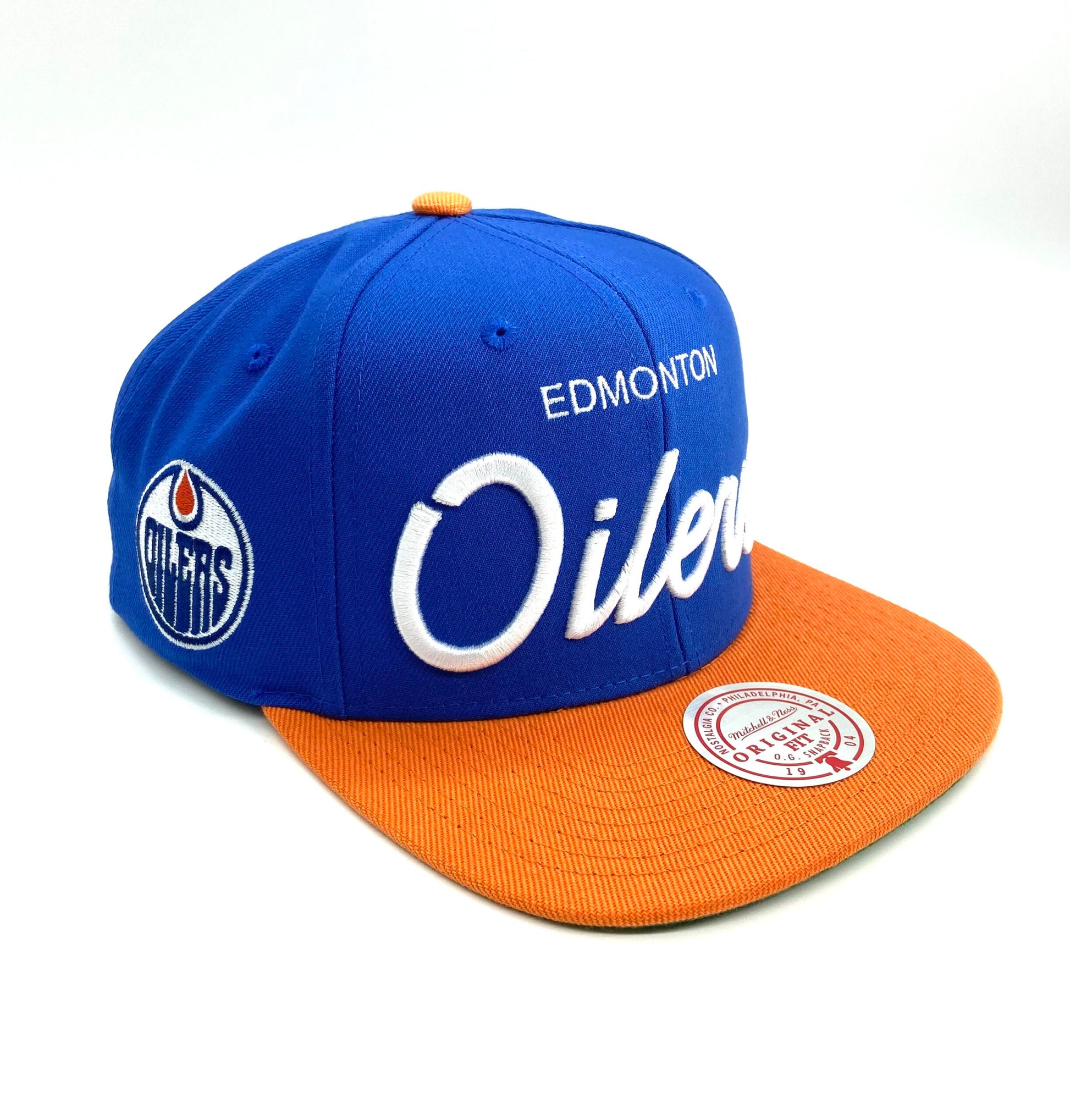 Mitchell and Ness Vintage Script NHL Edmonton Oilers Snapback hockey hat