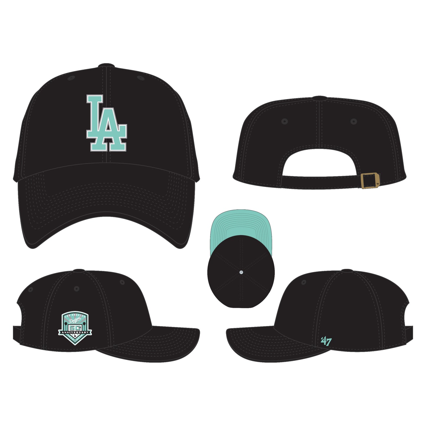 47 Black Mint Double Under Clean Up Los Angeles Dodgers Hat