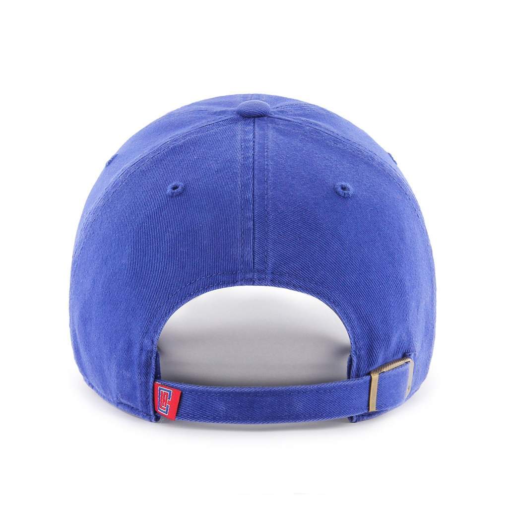 Image of royal blue clean up style hat back strapback closure. NBA LA Clippers