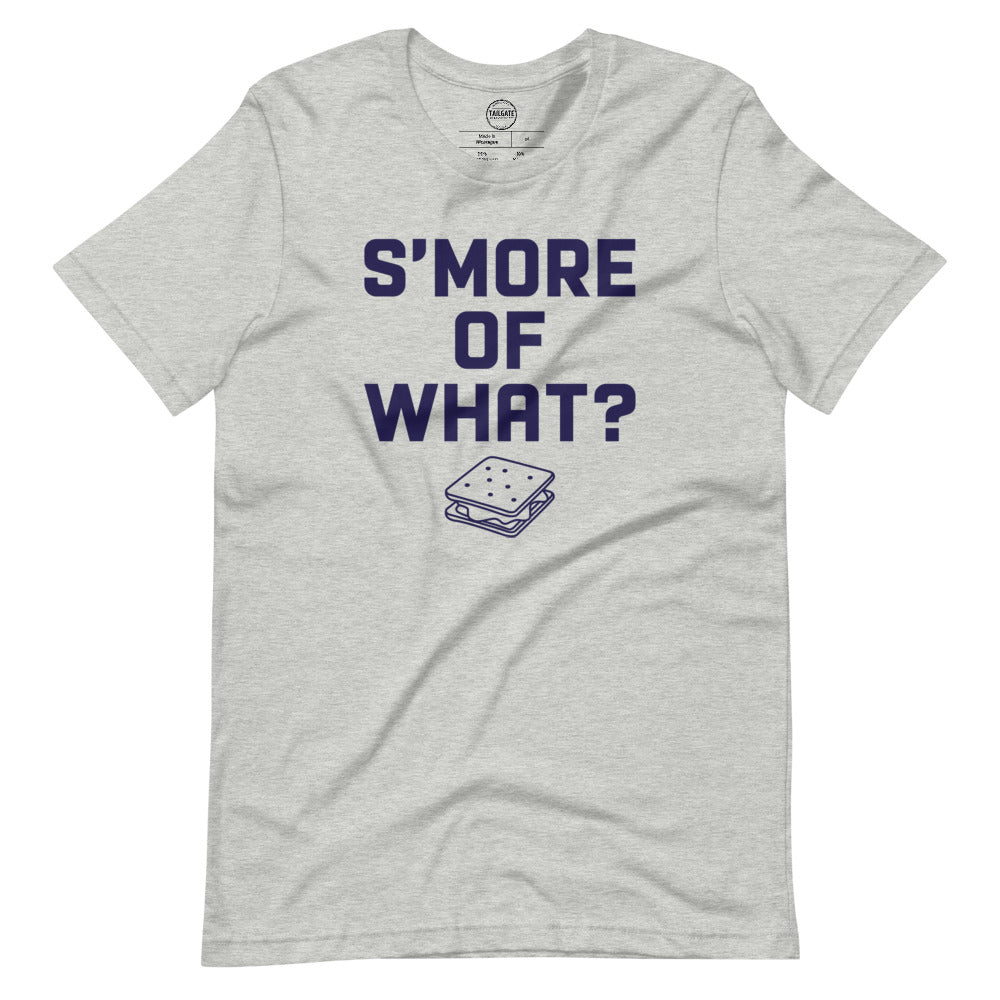 Image of heather athletic grey t-shirt with design of "S'more of what?" in navy located on centre chest. FOR.EV.ER. is an homage to the great baseball movie "The Sandlot". This design is exclusive to Tailgate Mercantile and available only online.