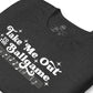 Close up image of heather dark grey t-shirt with design of "Take Me Out to the Ballgame" with coordinating musical notes in white located on centre chest. This design is exclusive to Tailgate Mercantile and available only online.