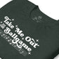 Close up image of heather emerald green t-shirt with design of "Take Me Out to the Ballgame" with coordinating musical notes in white located on centre chest. This design is exclusive to Tailgate Mercantile and available only online.